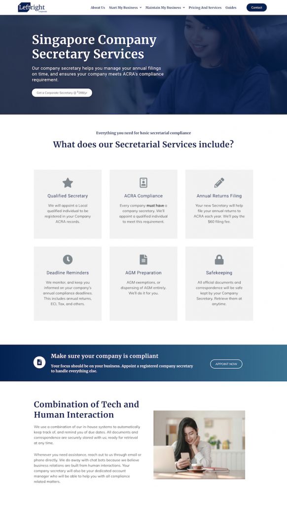 The Leftright Corporate company secretary service page.
