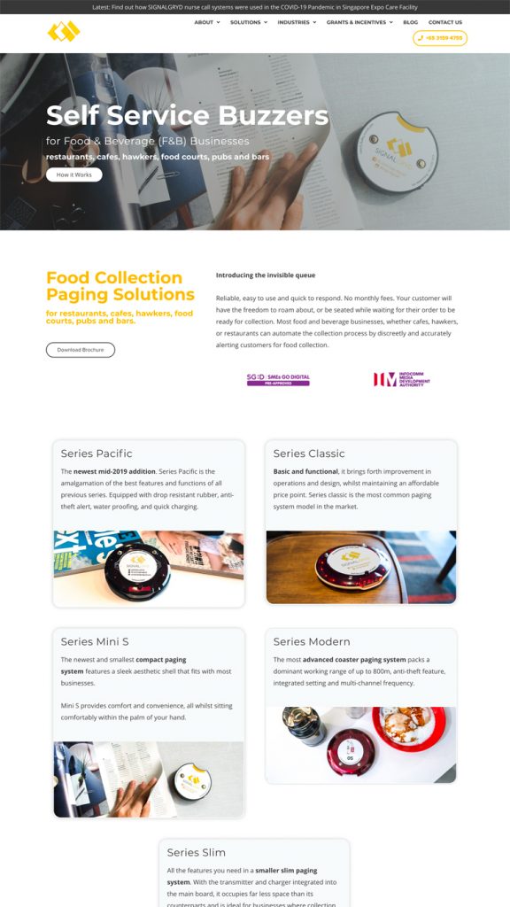 The SIGNALGRYD products page, showing the range.