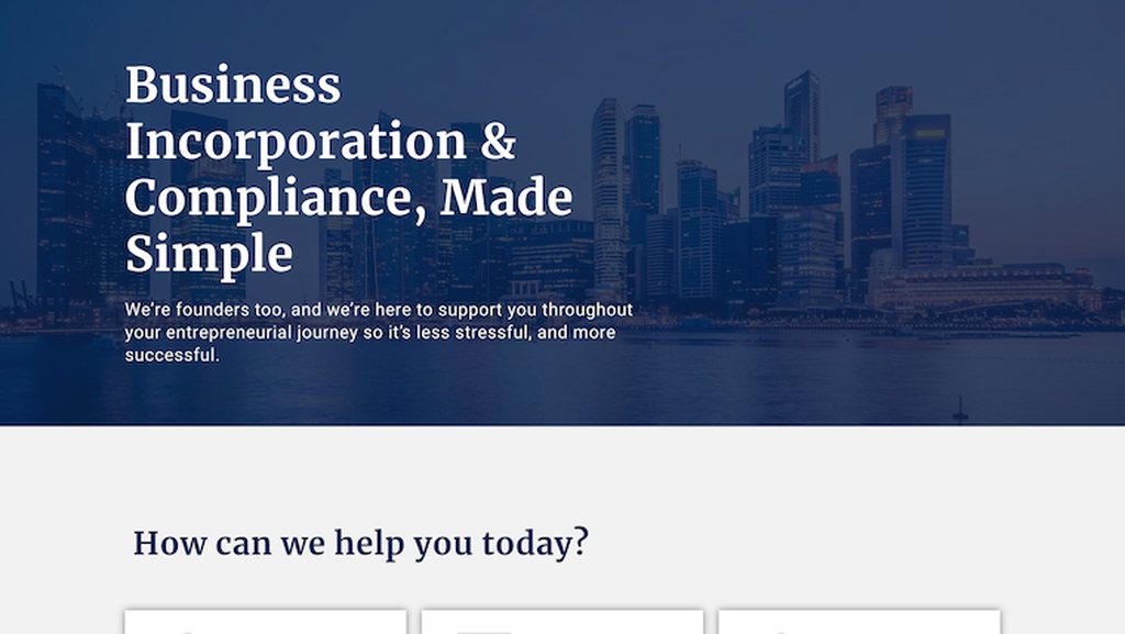 The top of the Leftright Corporate homepage, showing its hero message and service cards